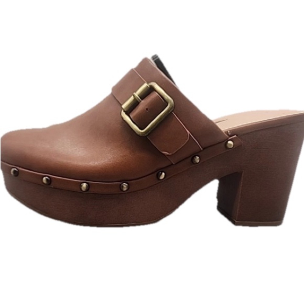 💜Time and Tru Brown Women’s Memory Foam Faux Leather Heel Clogs Size:10